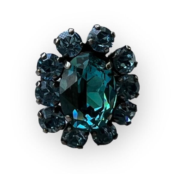 KRIKOR-COLLECTION Huge Krikor.de Blue Topaz Swarovski Crystal Silver Ring - Picture 4 of 6
